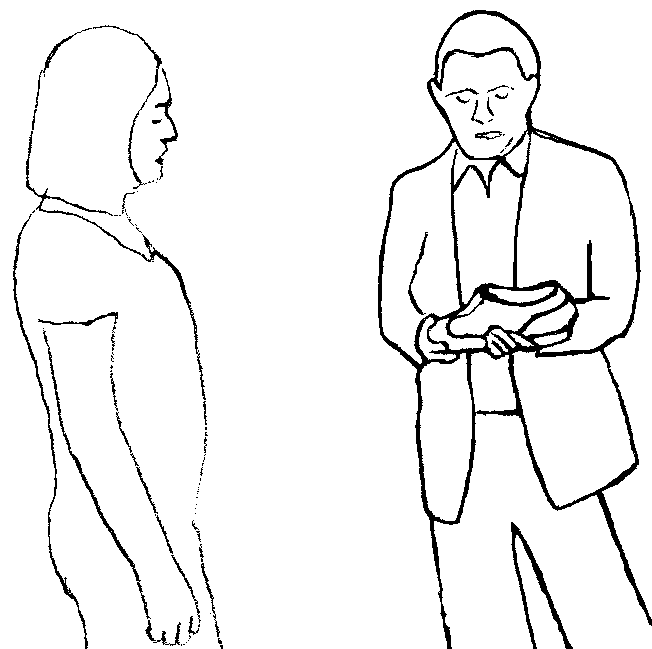 Le vendeur présente la chaussure - ... (illustration Thèmes des formations - AlainMadec.com)